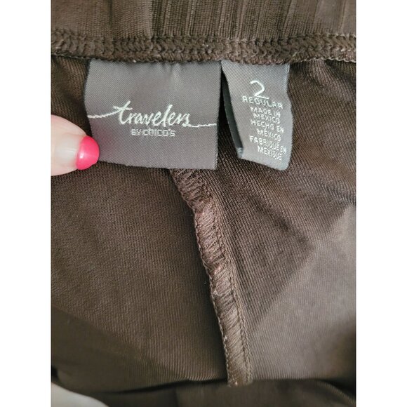 Chicos Women Brown Traveler Pants size Large 2 travel slinky elastic waist - Picture 2 of 6